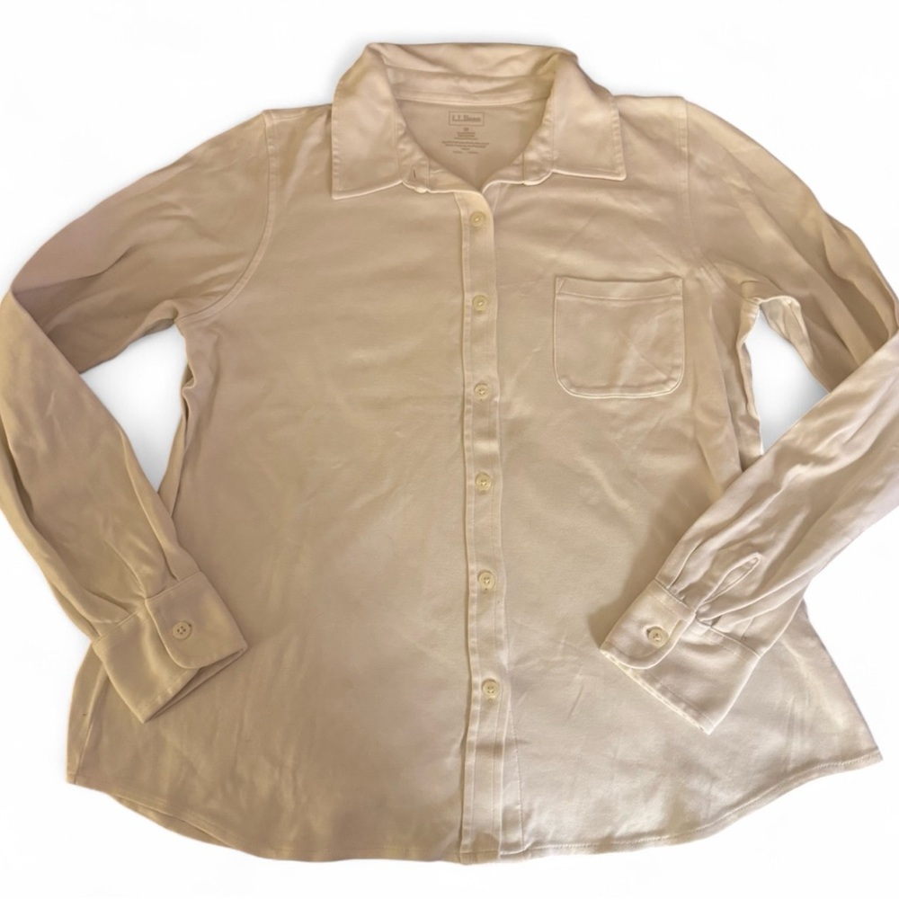 LL Bean White Cotton Soft Button Down Shirt Size Medium